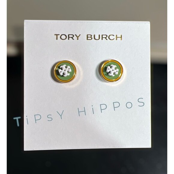 TORY BURCH Kira Green and White Enamel Stud Earrings - Picture 4 of 4